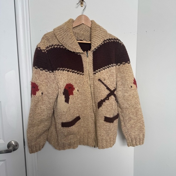 Vintage 50s cowichan beagle hunting sweater wool handknit zip up 46” chest XL - Picture 2 of 9